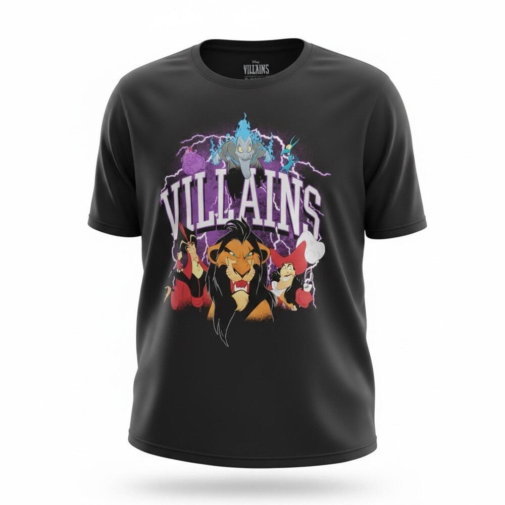 Disney Villains "Electric Group" Black T-Shirt Hades Scar Jafar Captain Hook XL